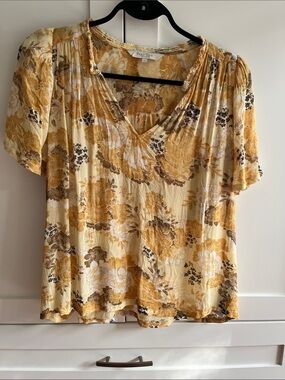 Part Two V-Neck Floral Blouse in Mustard and Cream